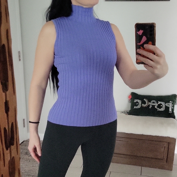 525 America Tops - 525 America High Neck Ribbed Tank in Purple